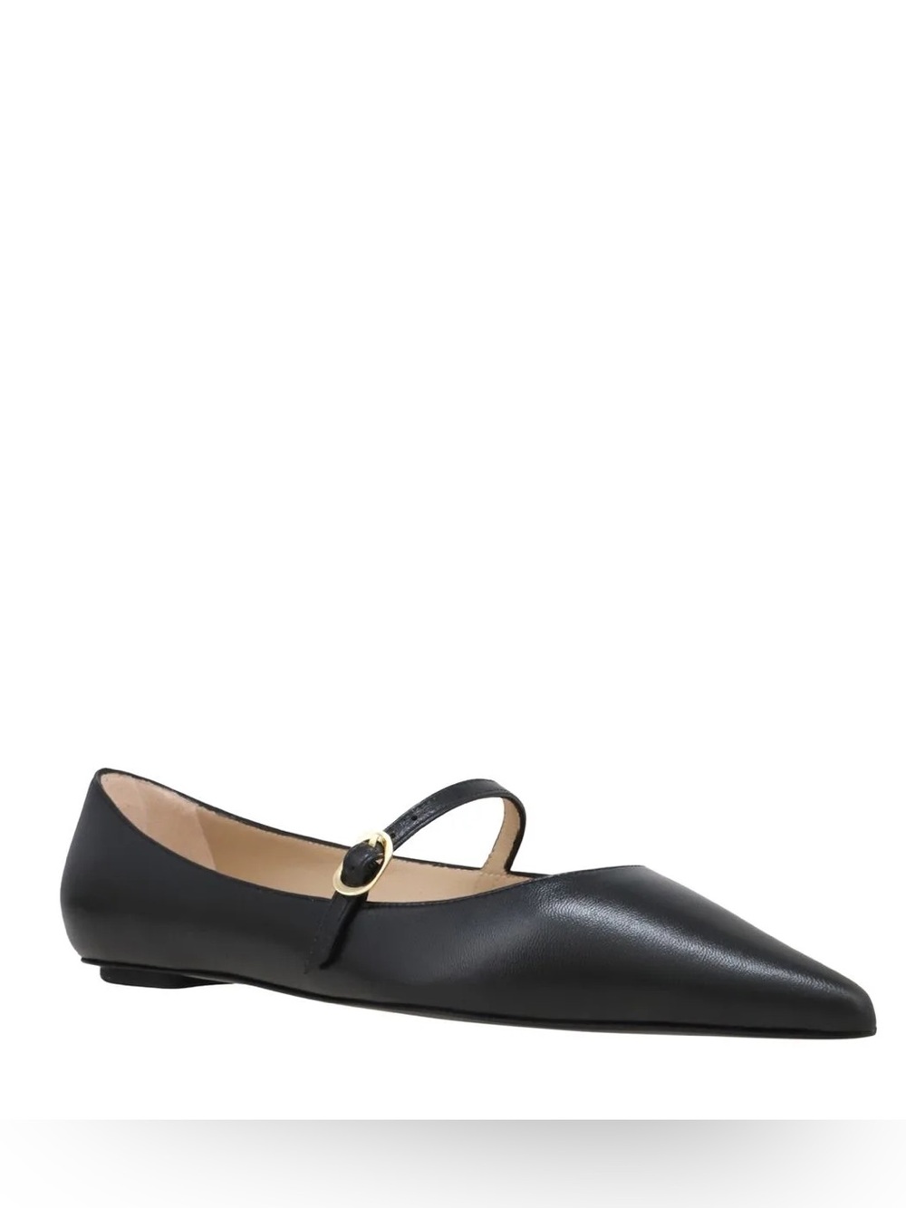 Stuart Weitzman Women's 10.5 Emilia Black Leather Pointed Toe Mary Jane Flats
